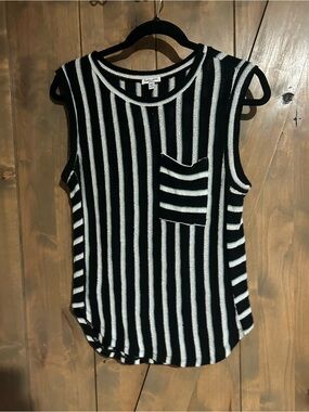 Splendid Black & White Vertical Stripe Sleeveless Knit Tank